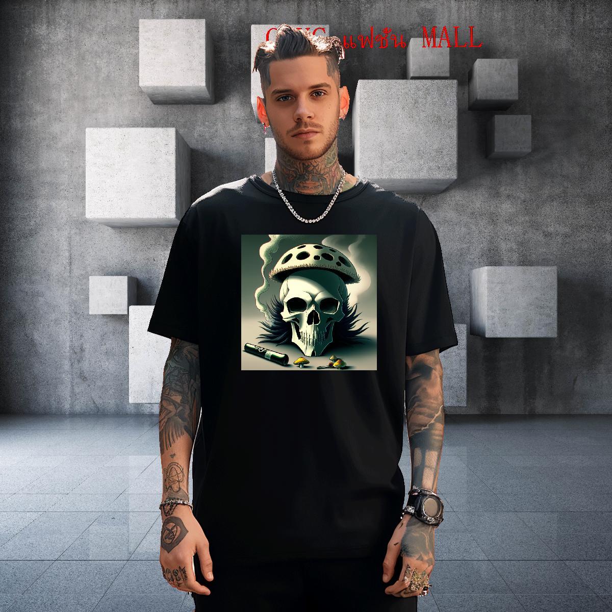 Wholesale Man T Shirts skull Tops 230g Pure Cotton Street Wear High Quality Custom Printing Round Neck Short Sleeve Men Tshirts