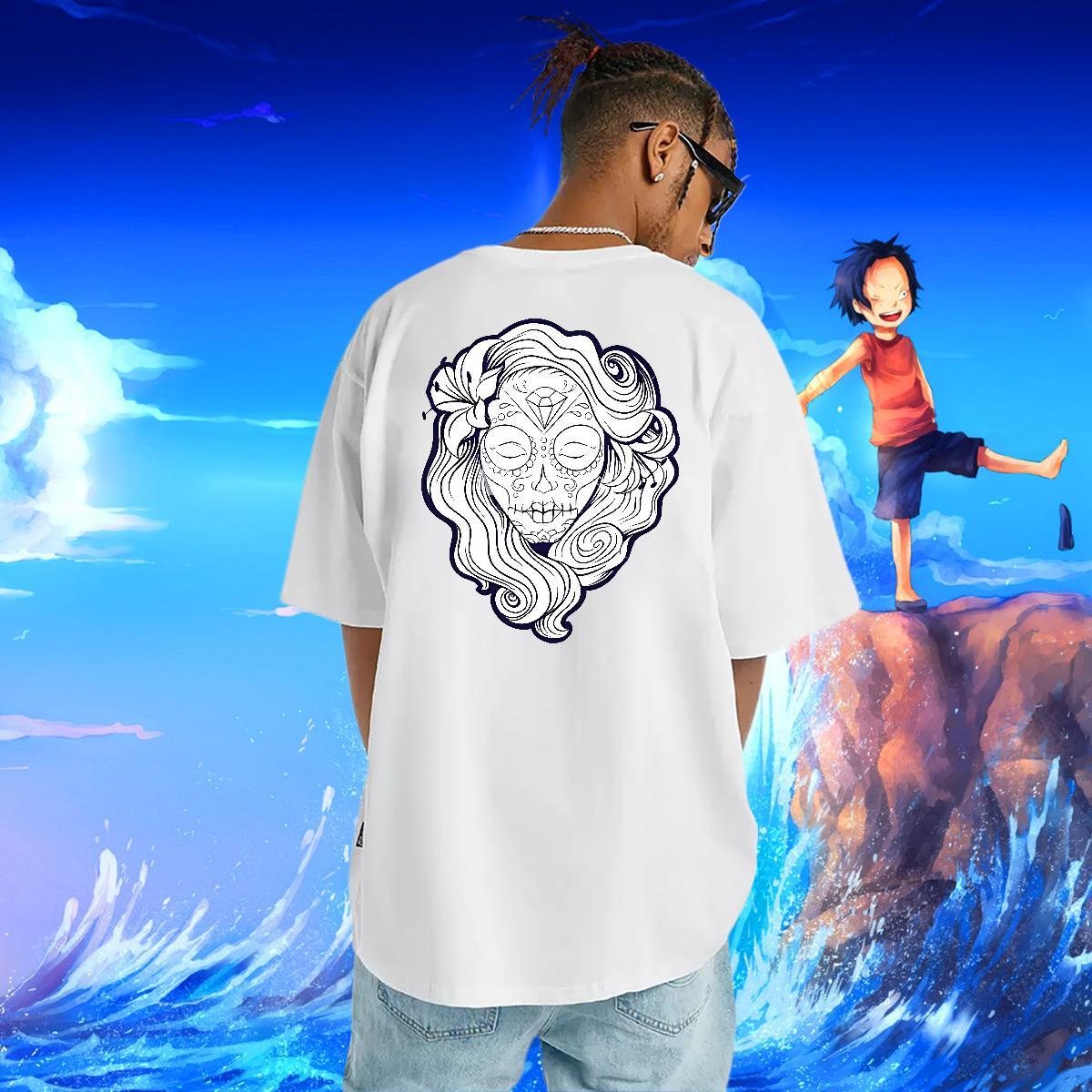 Fashion New T-Shirts skull Tees Shirts 230g Cotton Summer Casual TOP Quality DIY Anime Round Neck Short Sleeve Men Tops Tees