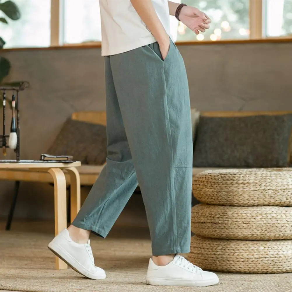 6 Colors Mens Casual Pants Versatile Cotton Hemp Loose Linen Pants Korean Style Trendy Pants Straight Sleeve Joggers 240807