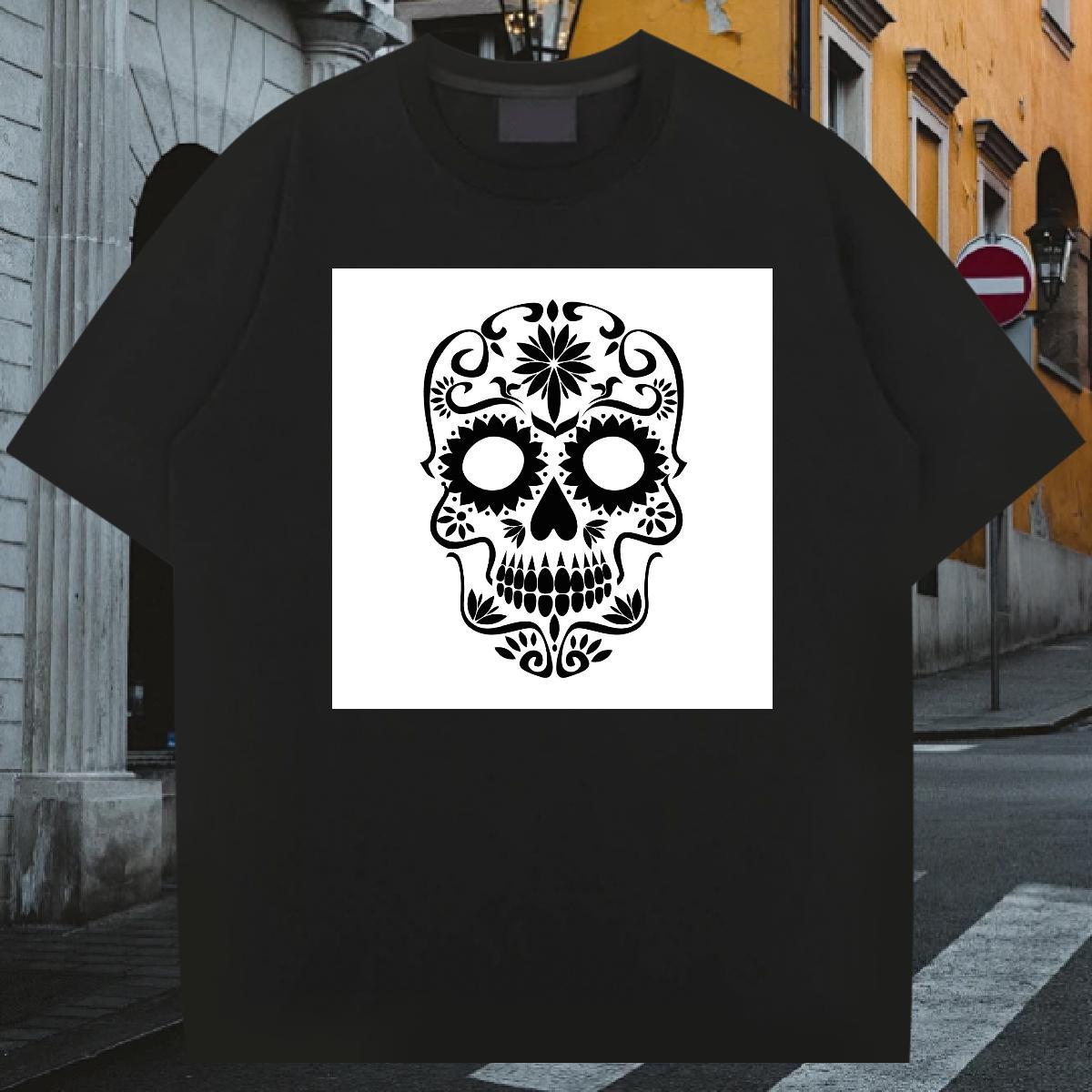 Customized Mens T Shirts skull Tees Shirts 230g Cotton Sport Cool Cartoon Print Crew Neck Tshirts