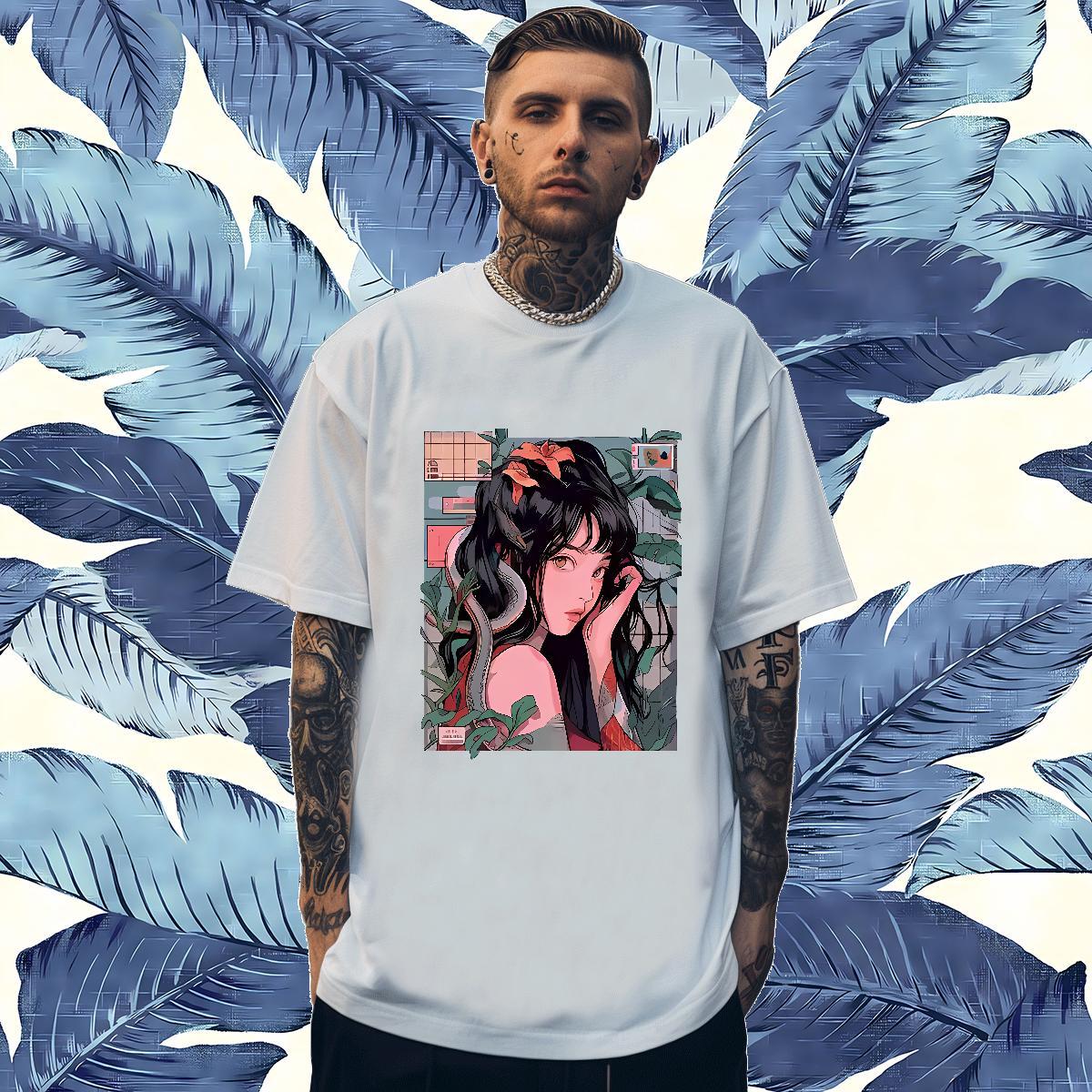 Customized Man T Shirts portrait Clothes 100% Cotton 230g Street Wear High Quality White Plus Size Round Neck Short Sleeve Men Clothes T-Shirt