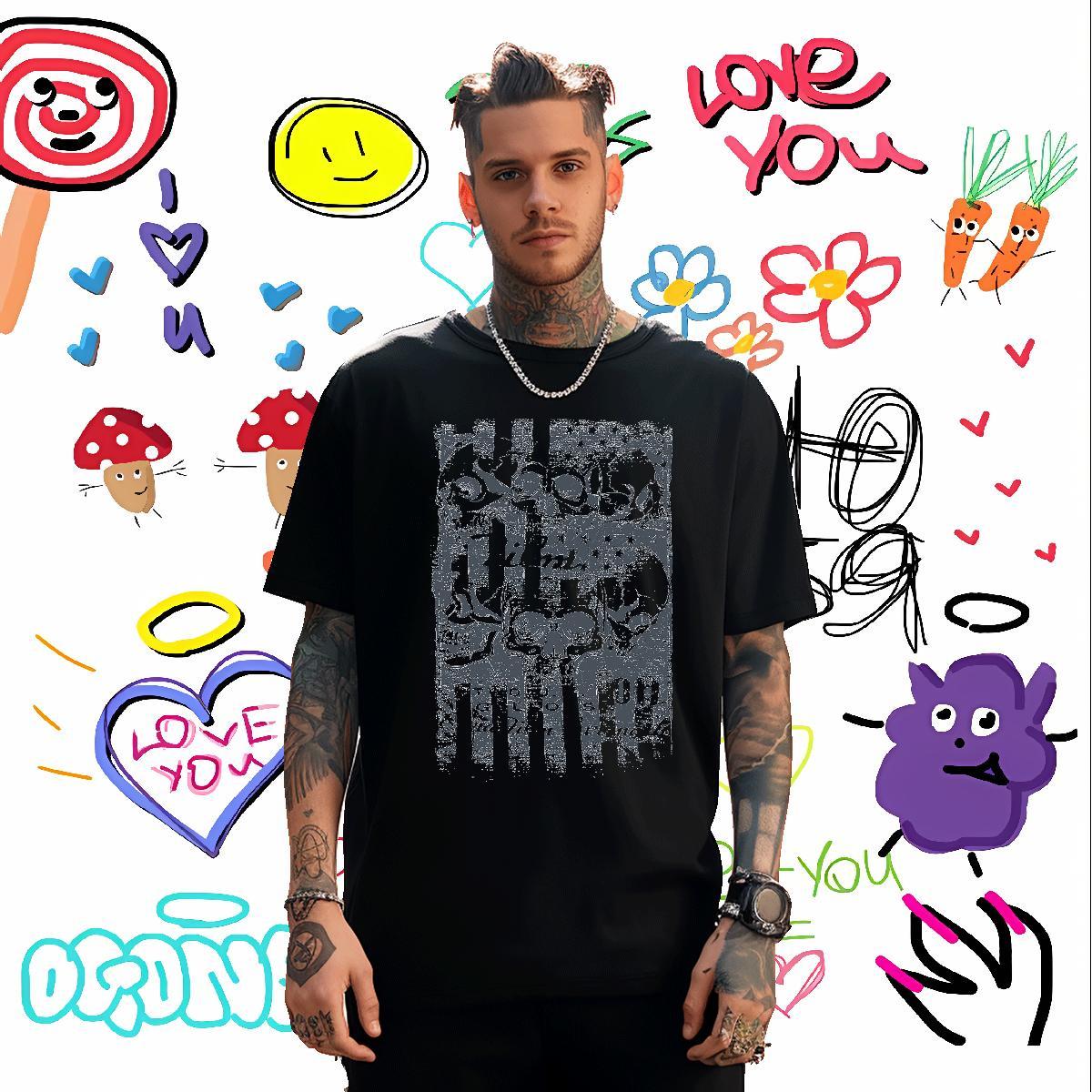 Fashion New Man T Shirts skull Tops 230g Cotton Spring Summer Wholesale Oversized 3XL 4XL Breathable Soft Men Clothes T-Shirt