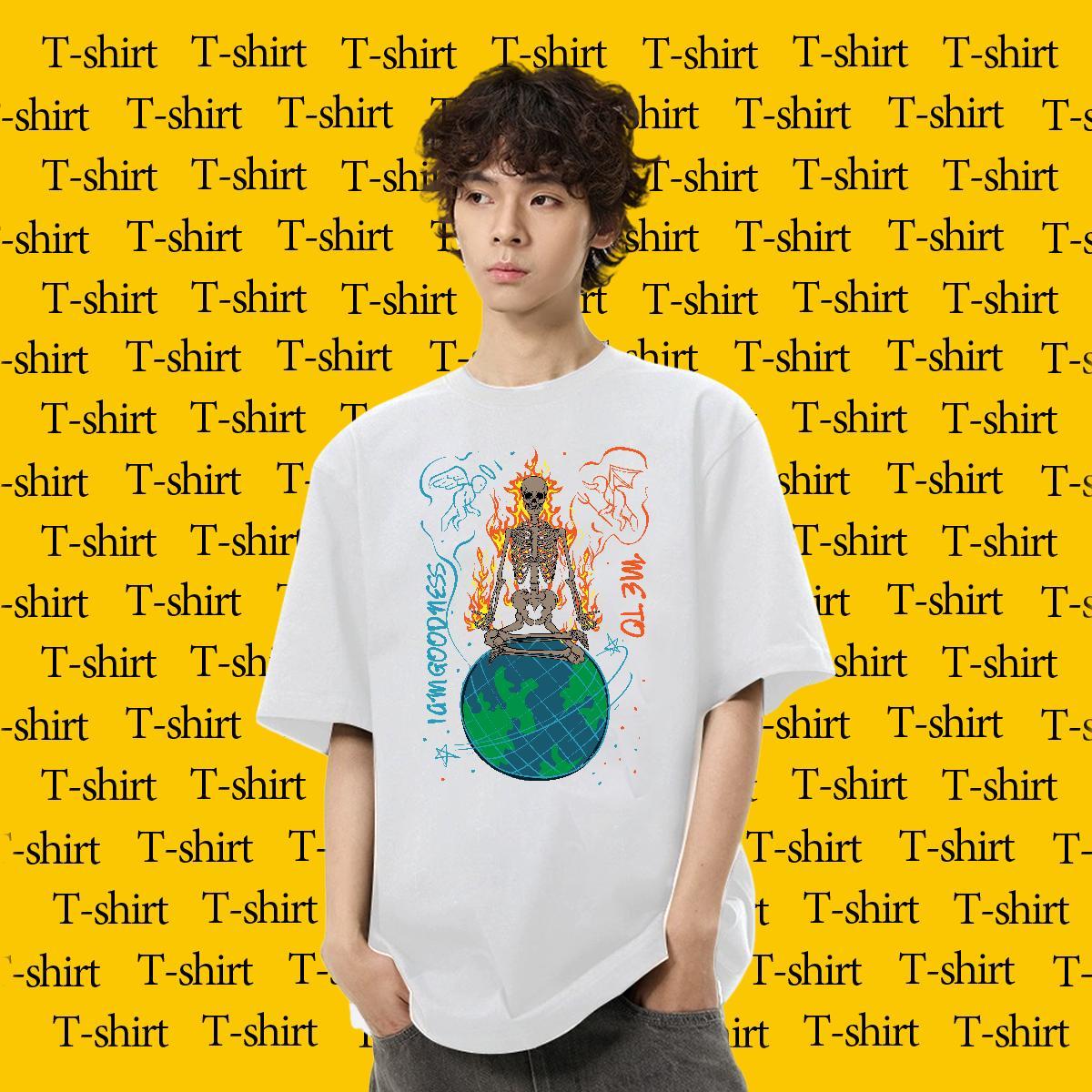 Stylist Man T Shirts skull Tops Tees 230g Pure Cotton Casual Beach Cool Design Asian Size Crew Neck Mens Tshirts