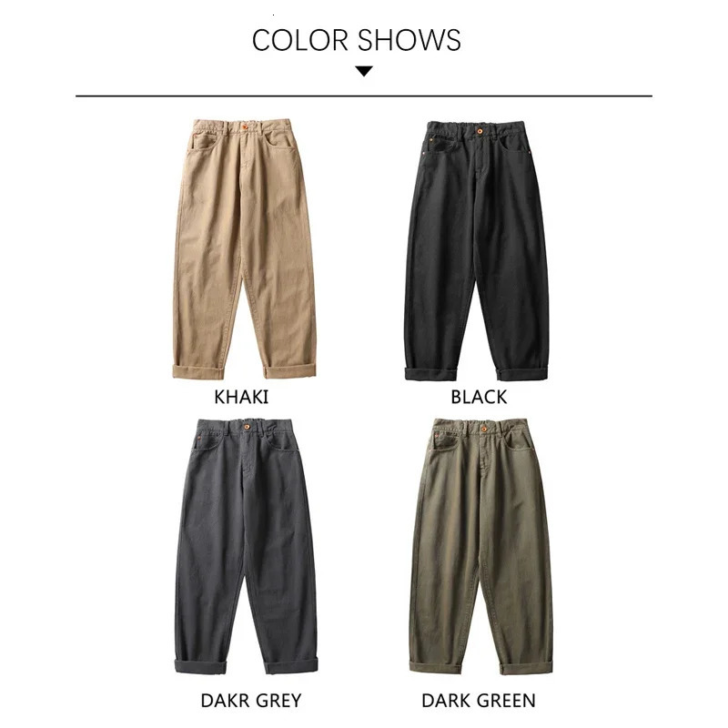 TFETTERS Autumn Khaki Cargo Pants Men Casual Straight Leg Mid Rise Baggy Cotton Japan Style Streetwear 240806