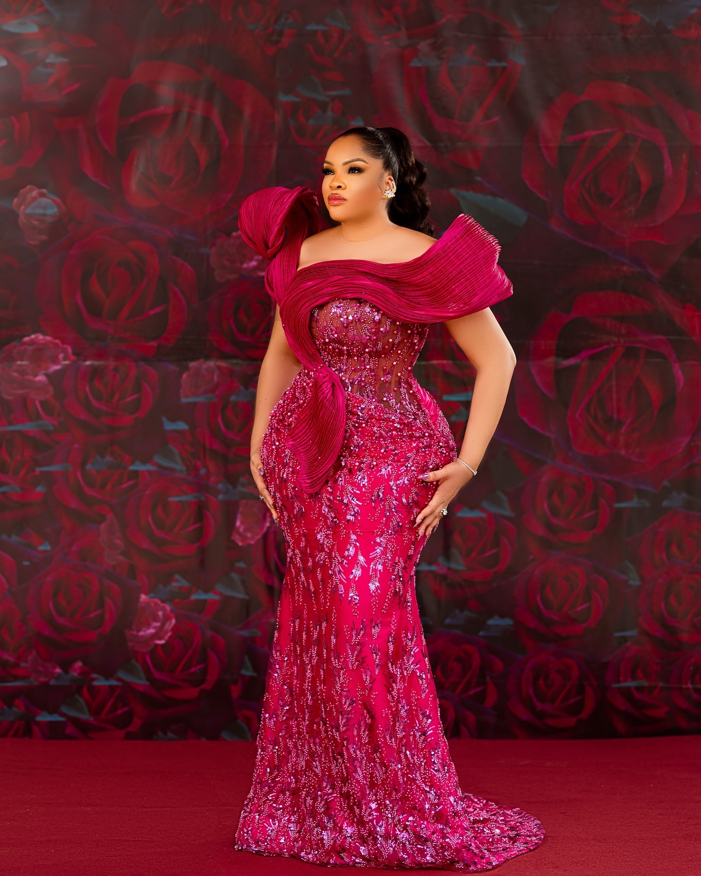 2024 Plus Size Burgundy Mermaid Prom Dress Lacefull Promdress Stylish Pearls Evening Formal Party Second Reception Birthday Engagement Gowns Dresses Z