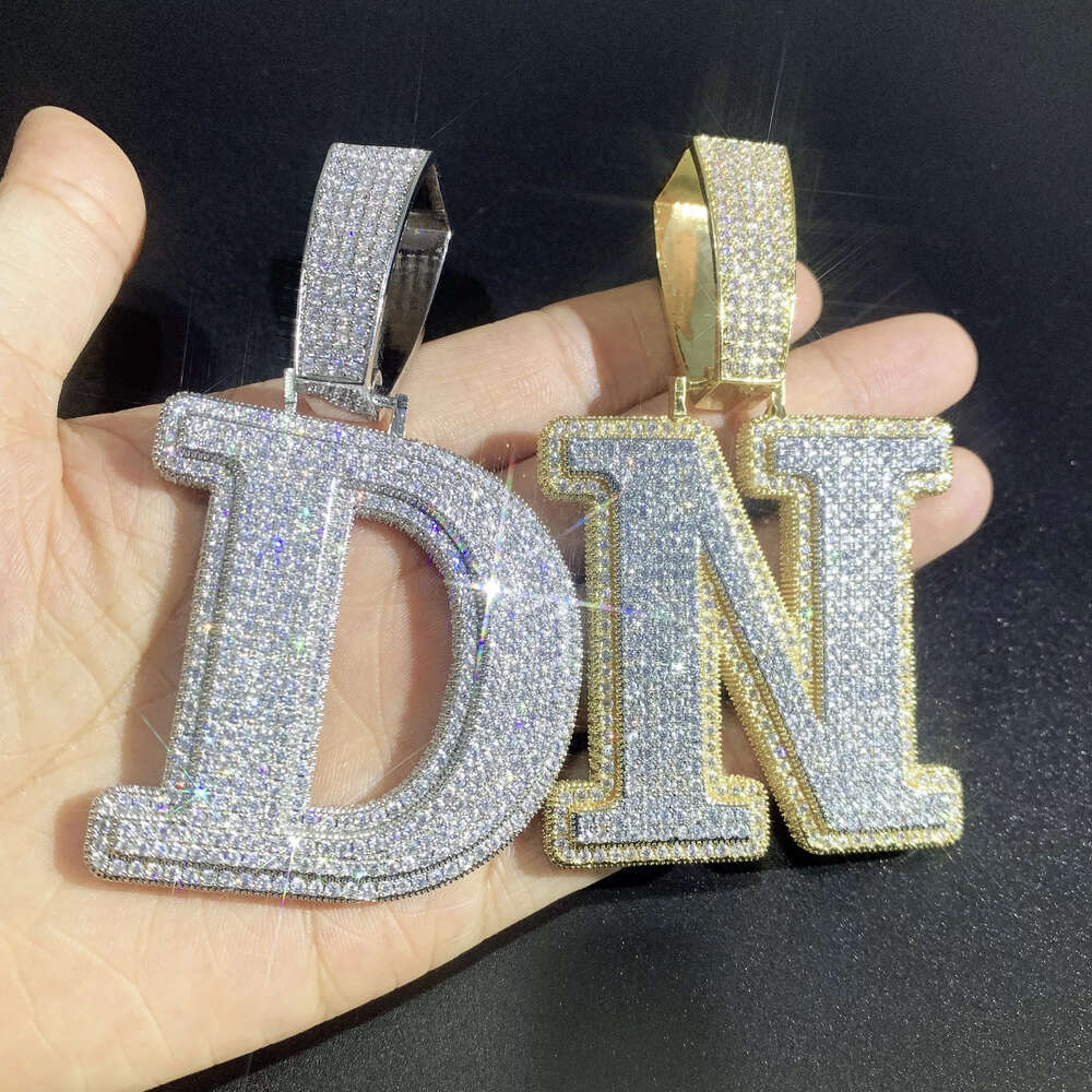 Custom Hip Hop A-Z Letter Name Iced Out Pendant Necklace VVS Moissanite D Sier