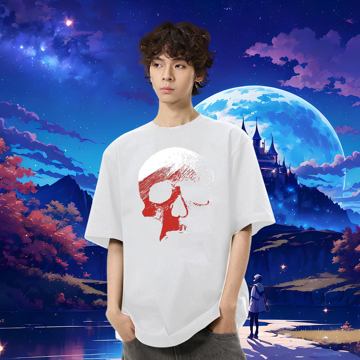 Factory Direct T Shirts Men skull Top Tees 230g Cotton Casual Beach Loose Custom Anime O-Neck Short Sleeve Men Tshirts