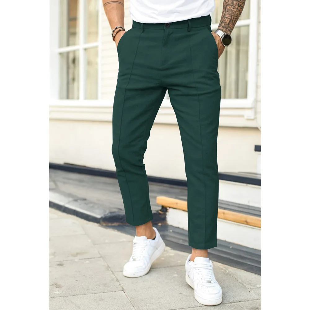 Mens Business Casual Pencil Pants Loose Suit Men Solid Pleated Wash Wear Dress Trousers Double Fold Line Slim Fit Trouser 240806