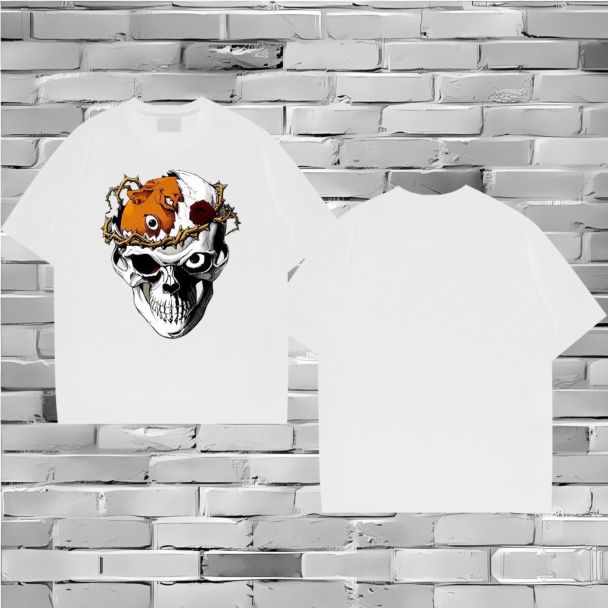 Fashion T Shirt For Man skull Tees 230g 100% Cotton Street Wear Classic Plus Size Cartoon O Neck Short Sleeves Mens Tshirts
