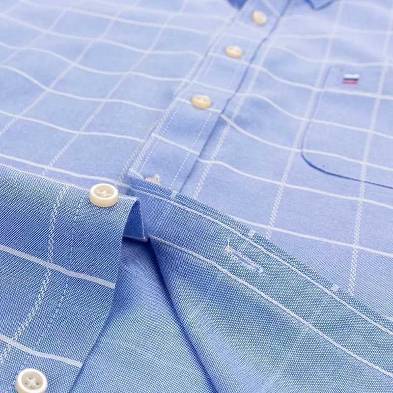 Oxford Men Fashion 100% Cotton Thin Long Sleeve Casual Slim Solid Color Plaid Print Stripe Formal Dress Shirt Plus 7XL 6XLM240807