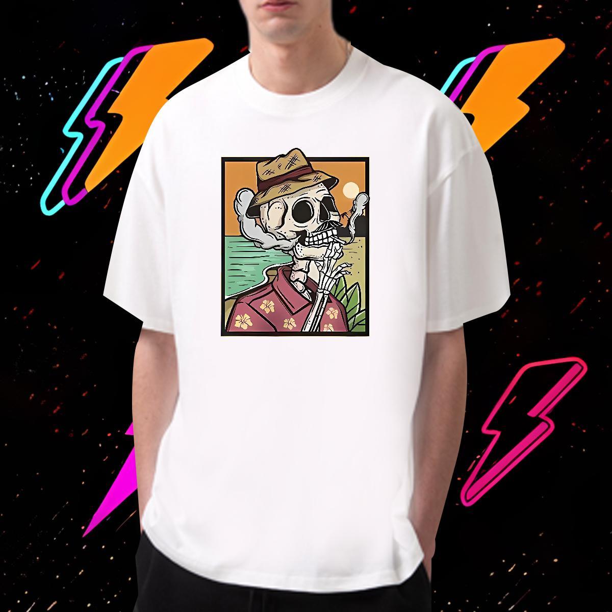 Customized T-Shirts skull Tops Tees 230g Pure Cotton Casual Daily Wear Wholesale DIY Logo Oversized Breathable Short Sleeve Men Tees