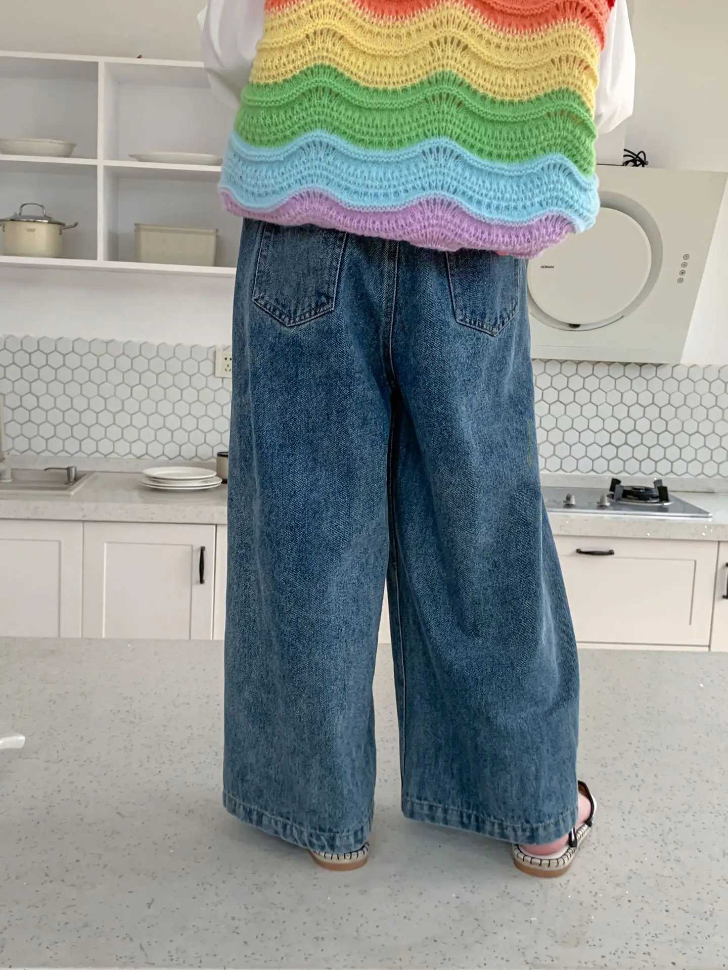 Jeans Spring Autumn fashion wide leg denim pants Girls washed jeans loose jeans