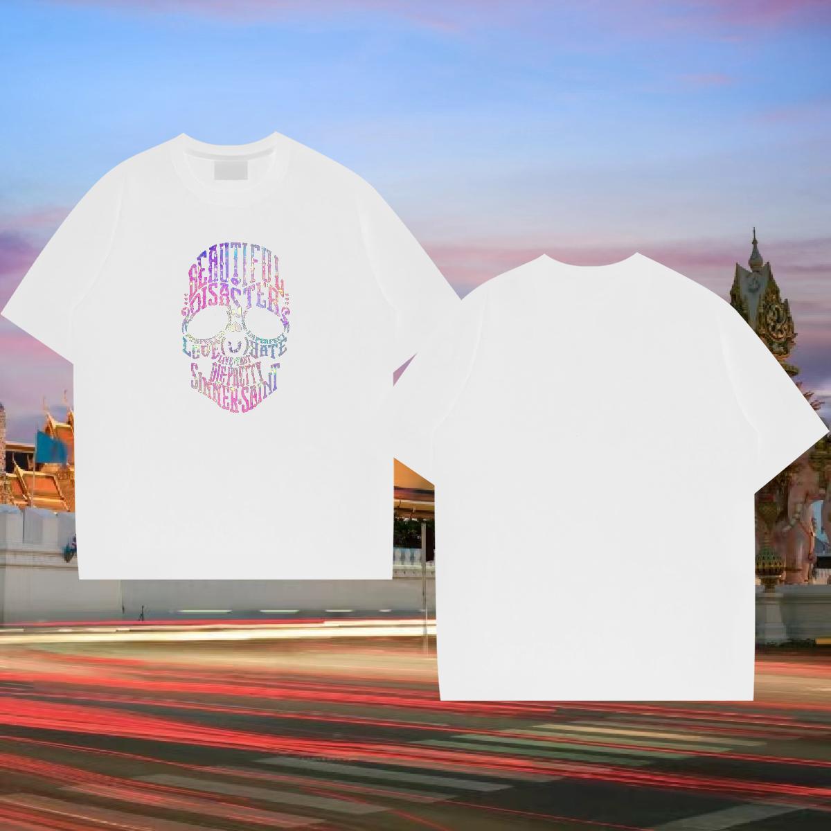 2024 DIY T shirt skull Wear 230g Pure Cotton Street Free Shipping Anime Round Neck Short Sleeve Men Clothes T-Shirt