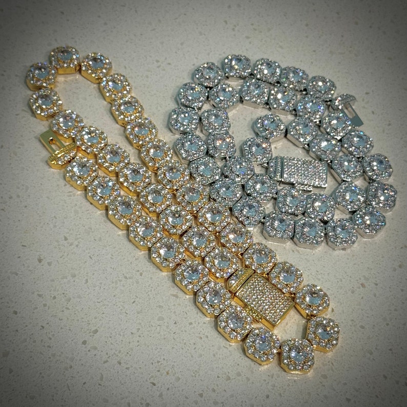 Necklace moissanite chain cuban link chain Design large Gold silver 925 Sterling Silver Moissanite Tennis Link Chain Mens