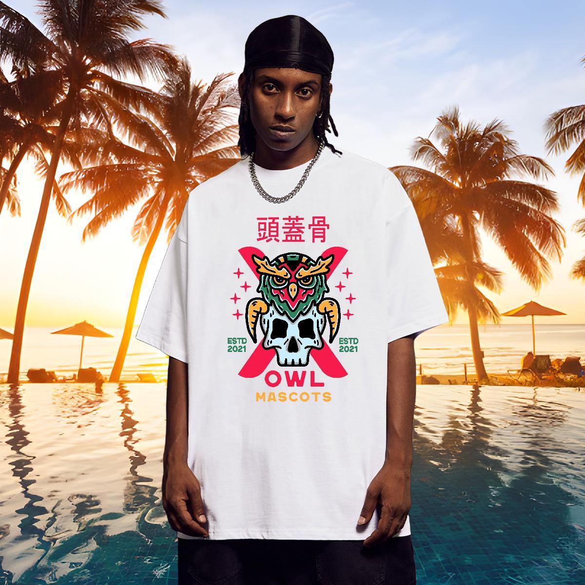 Fashion Design T Shirts Men skull Tops Tees 230g Cotton Street Wear Cool Plus Size Cartoon Breathable Crew Neck Men Clothes T-Shirt