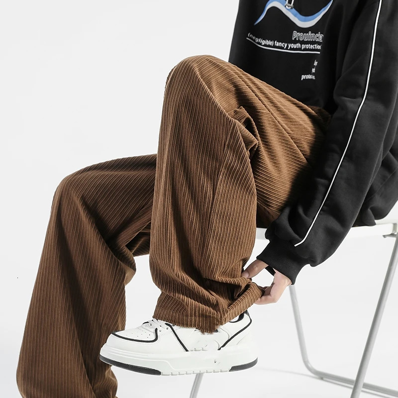 Men Casual Pants Loose Corduroy Straight Elastic Waist Sweatpants Fashion Streetwear Sports Jogger Trousers 240806