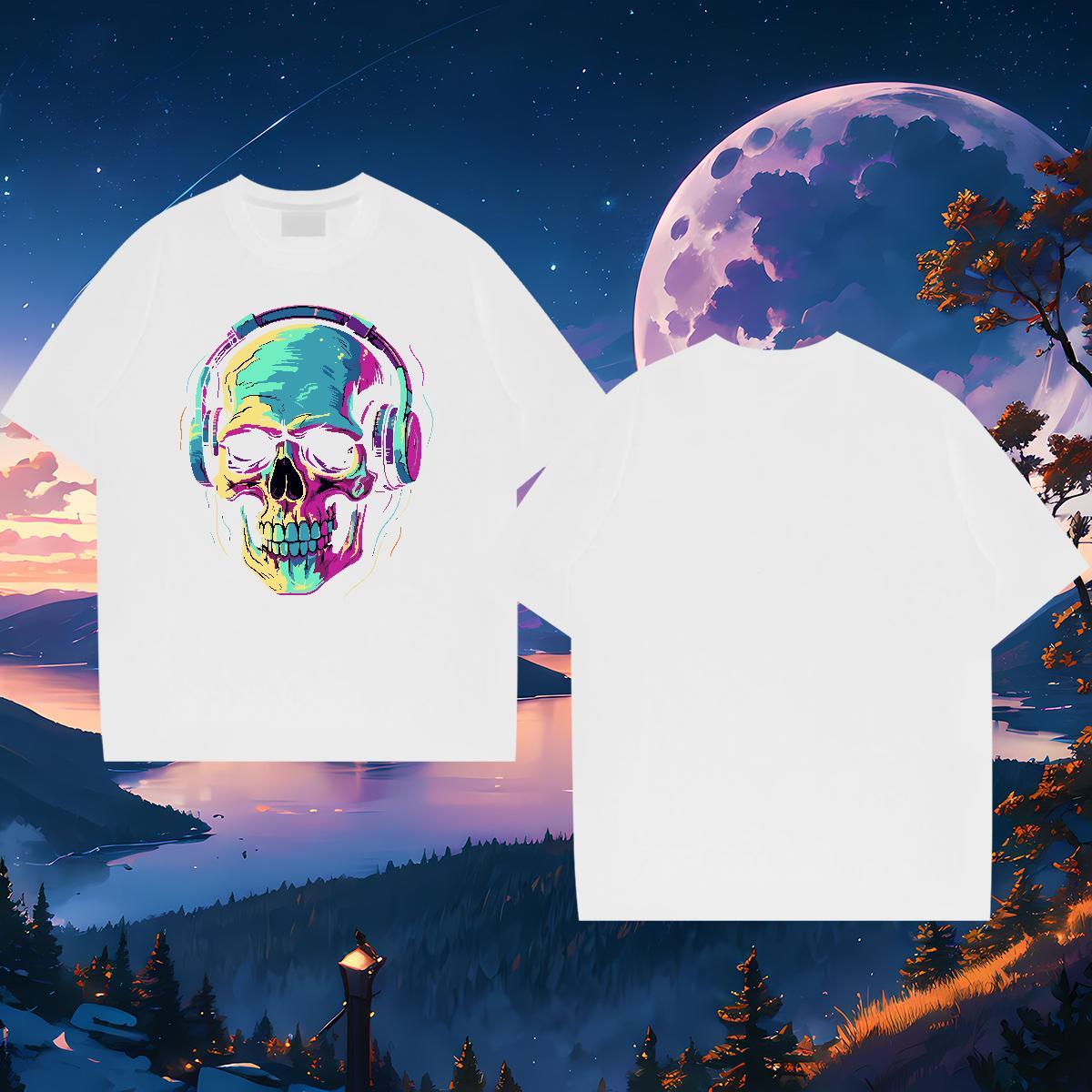 Casual New T Shirts Men skull Top Tees 230g Pure Cotton Daily Outfit Loose Anime Breathable Crew Neck Men Tops Tees