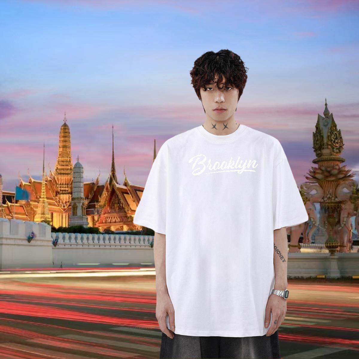 2024 Man T Shirts Brooklyn Wear 230g 100% Cotton Daily Wear Soft DIY Logo Oversized Short Sleeve O-Neck Men Tops Tees