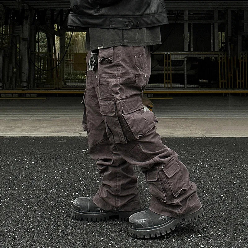 PFNW Autumn Mens Denim Pants Wornout Threedimensional Pocket Boot Cut Bottom Straight Leg Washed Male Trousers 12C637 240806