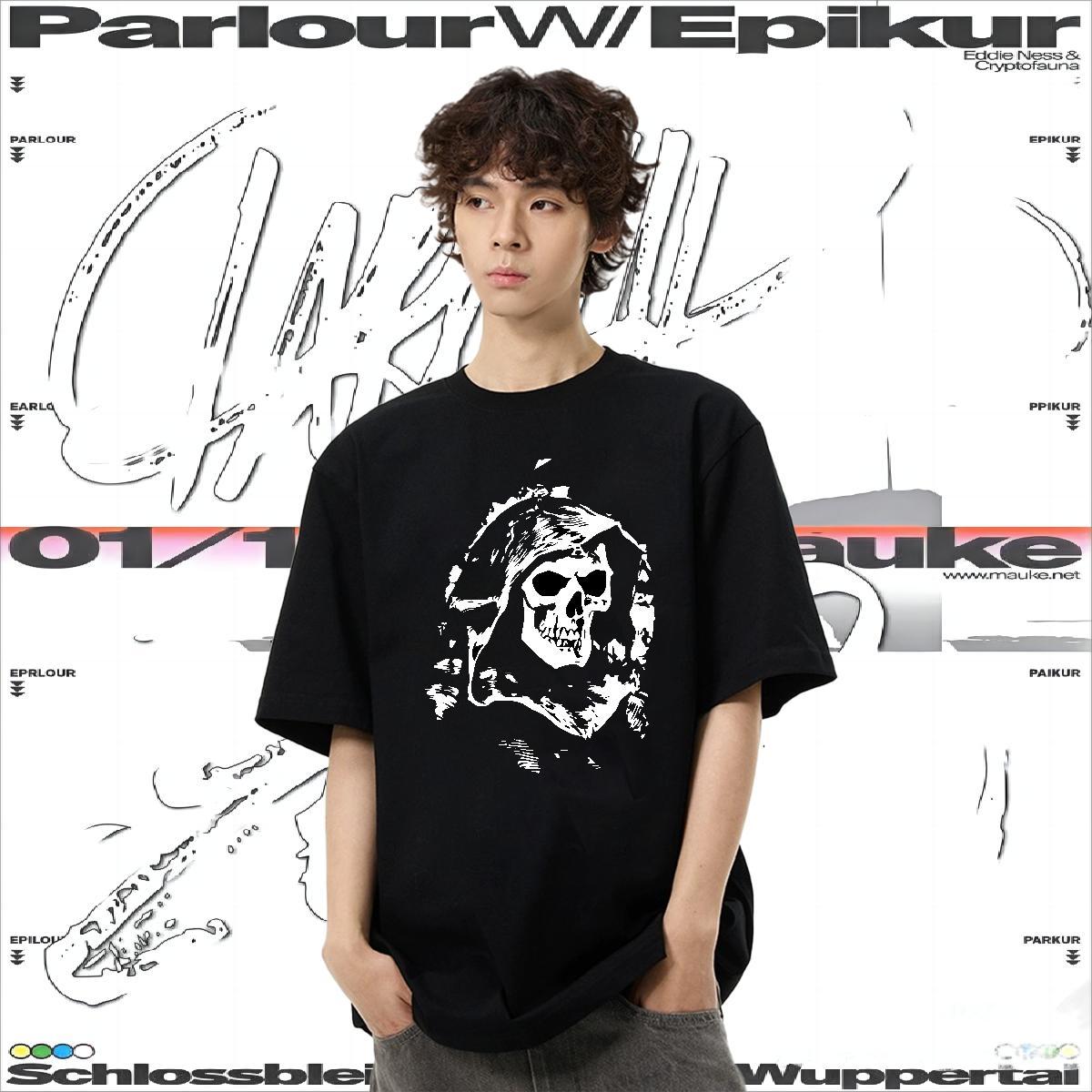 Casual New T-Shirts for Men skull Tops 230g 100% Cotton Street Wear Designer Oversized 3XL 4XL Breathable Soft Men Tees