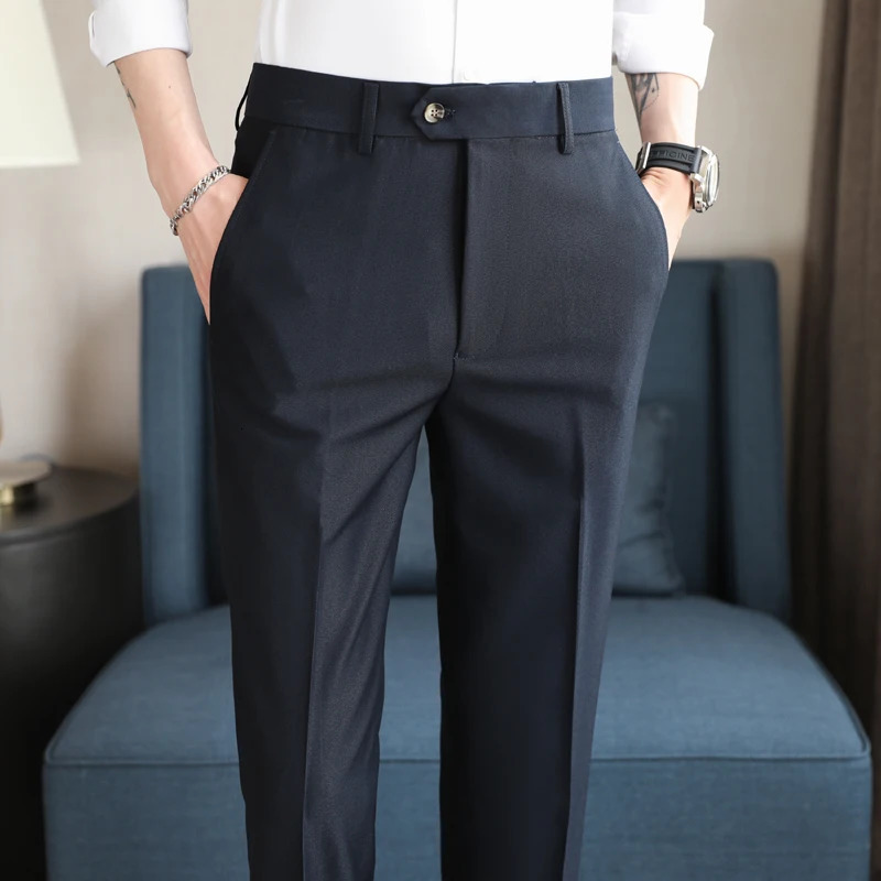 Mens Suit Pants High Quality Plain Color Dress Slim Fit Casual Drape Business Men Formal Wear Trousers 5Colors 2938 240806