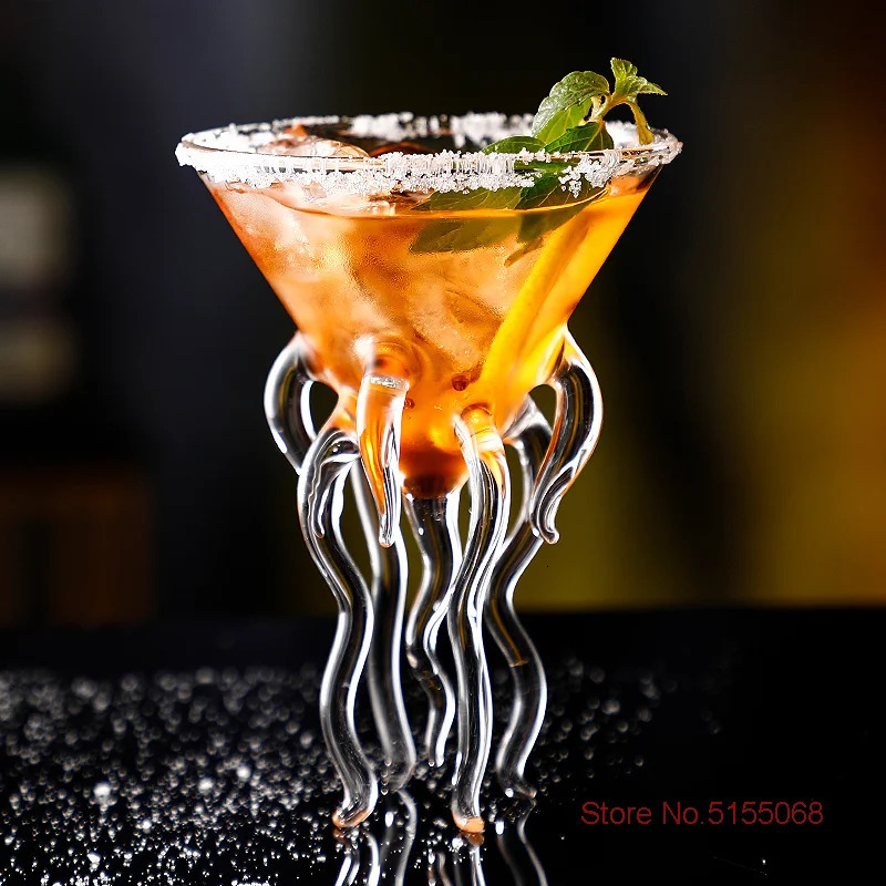 and fun 3D octopus tentacles molecular smoking cocktail glass jellyfish wine party Martini glass champagne coupe drink glass 240806