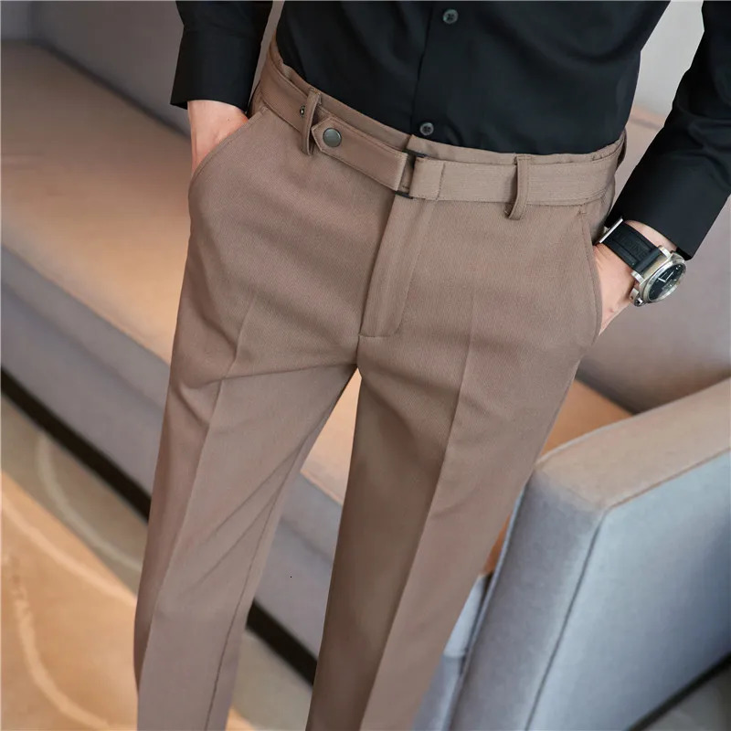 Formal Pants Business Mens British Style Solid Slim Casual Suit High Quality Office Social Ankle Trousers Streetwear 240806