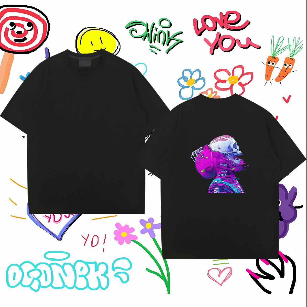 Fashion New T Shirt For Man skull Top Tees 230g Cotton Hip Hop Street Loose Fit Custom Big Size Short Sleeve Soft Couples T Shirts