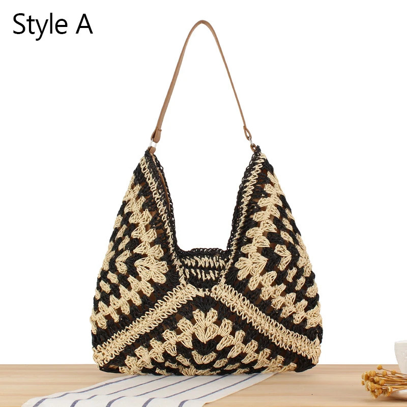 DHXJ Women Weaving Clutches Top-Handle Large Portable Shoulder Bag Summer Beach Purse Shopper Satchel Woven Straw Tote Handbag 240807