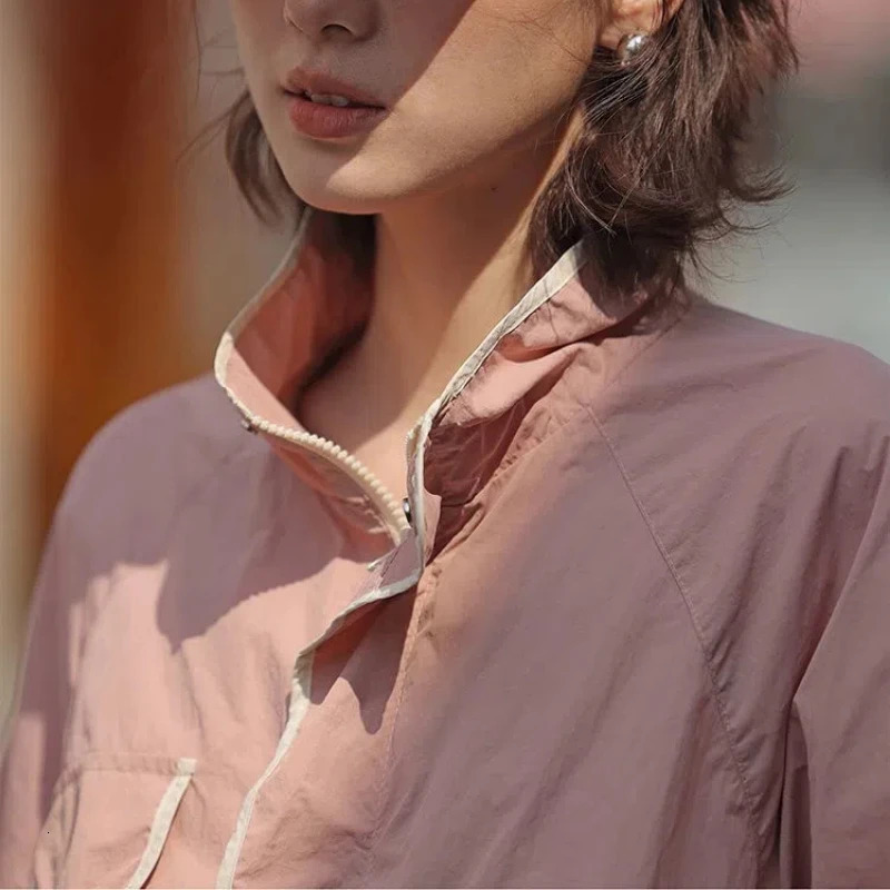 Womens Clothing Summer Turtleneck Zipper Pockets Solid Color Casual Commute Korean Easy Leisure Sun Protectio Short Sets 240807