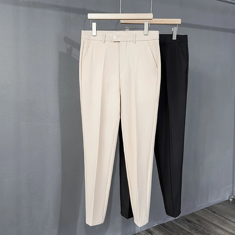 Spring Summer Suit Pants Men Fashion Business Draped Casual Slim Classic Male Clothing Solid Color Trousers 240806