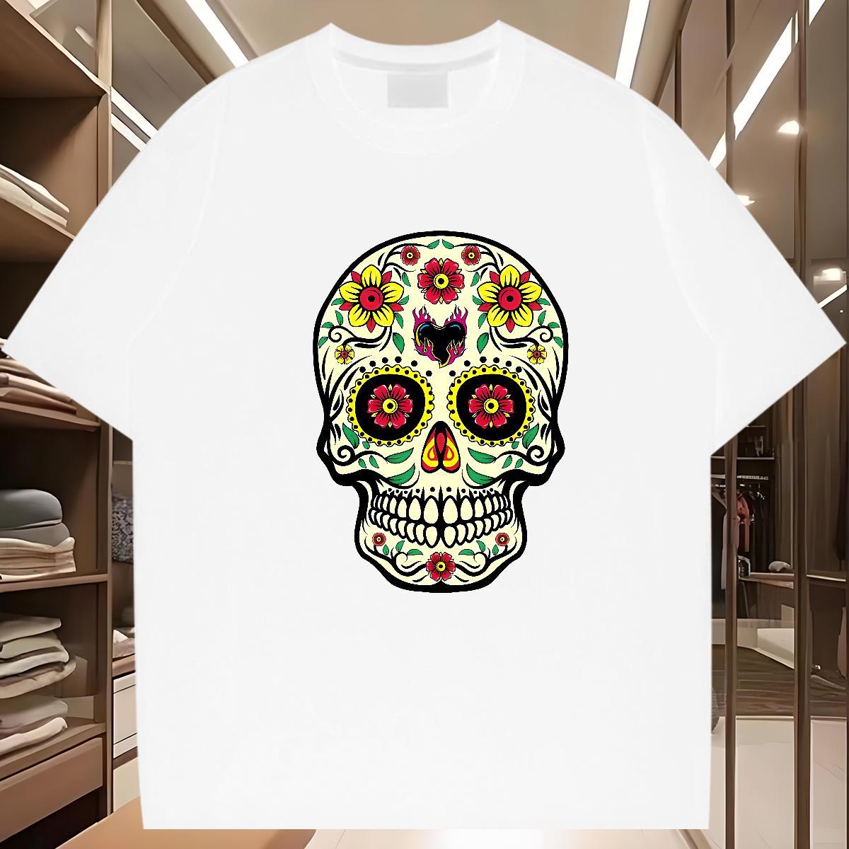 Classic Casual T shirt skull Clothings 230g Cotton Home Outdoor Loose Fit Cartoon Print Breathable Soft Couples T Shirts