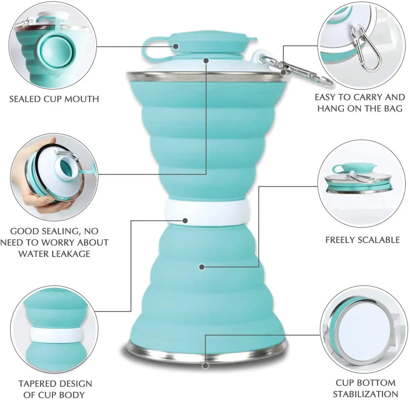 500ml Foldable Non Bisphenol A Portable Reusable Leak proof Food Grade Silicone Sports Travel Water Bottle Cup Z260202