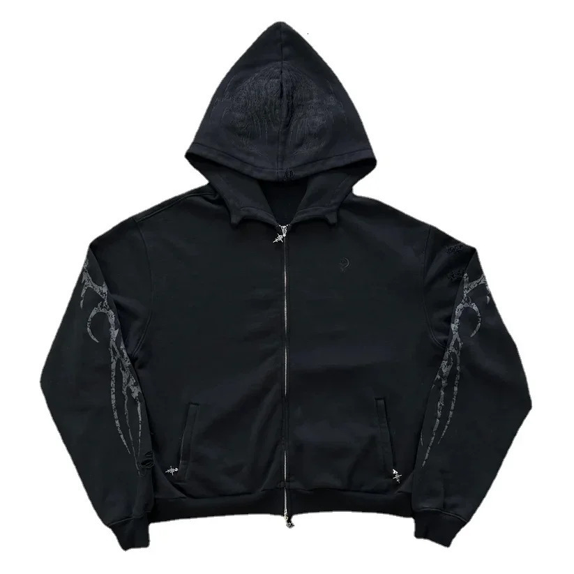 Y2K Zip Up Hoodie Gothic Hip Hop Letter Graphic Print Oversized Pullover Sweatshirt Men Women Harajuku Hoodies streetwear 240806