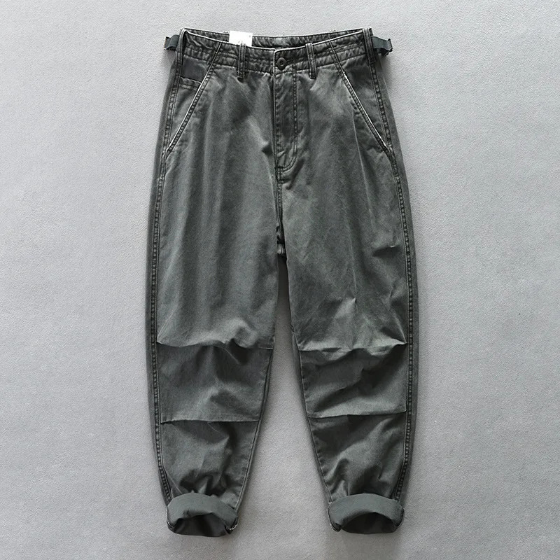 Autumn Winter Mens Washed Distressed Casual Wide Leg Cargo Pants Buttons Comfortable Fashion Big Pocket Trousers AZ395 240806