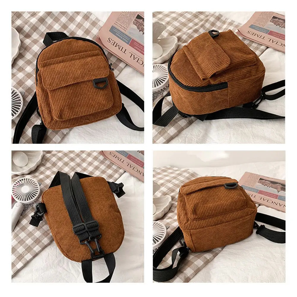 Fashion Womens Mini Backpack Corduroy Handbag Simple Solid Color Student Travel 240807