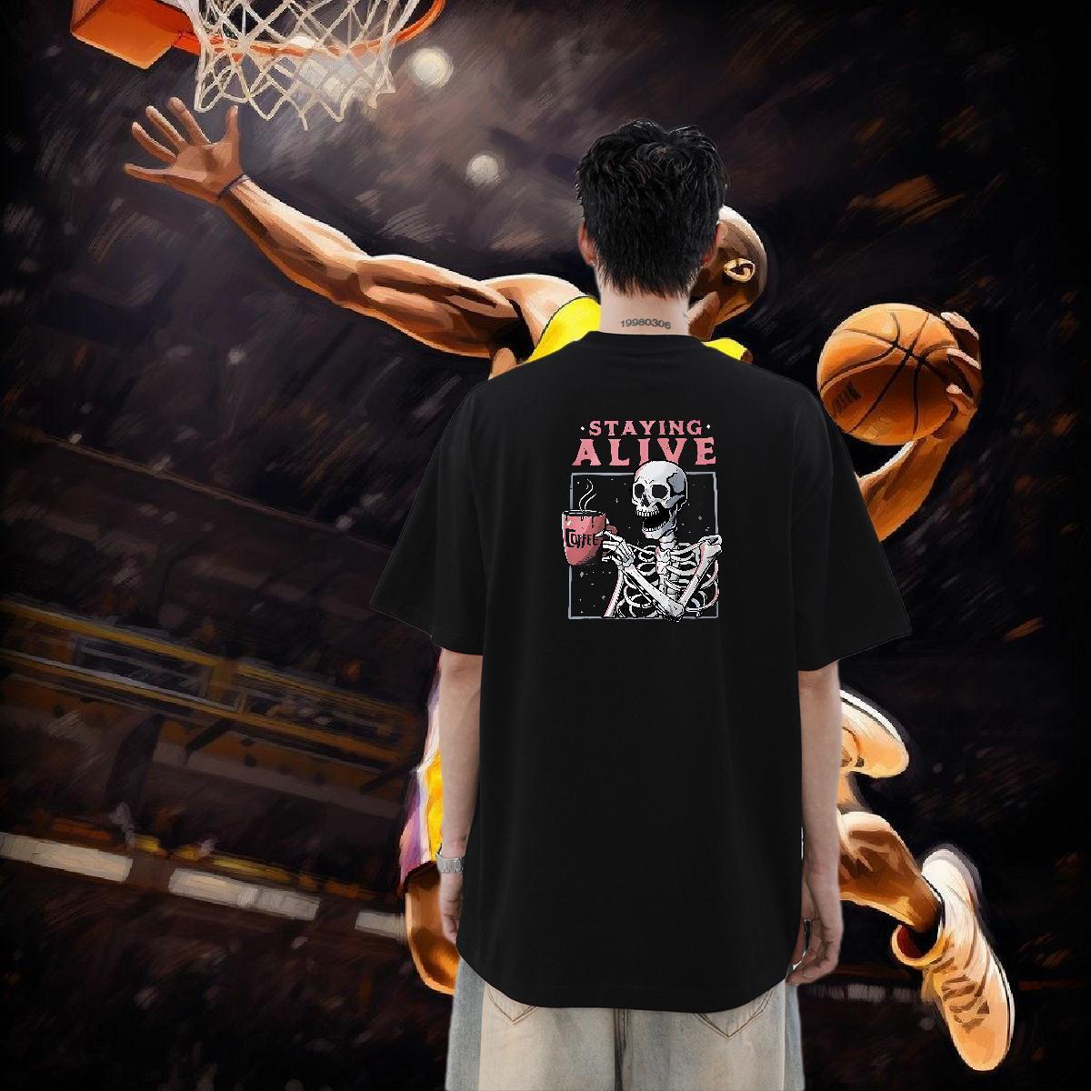 2024 DIY Men T Shirts skull Wear 230g Pure Cotton Hip Hop Street Cool Design Customized Print Breathable Soft Men Clothes T-Shirt