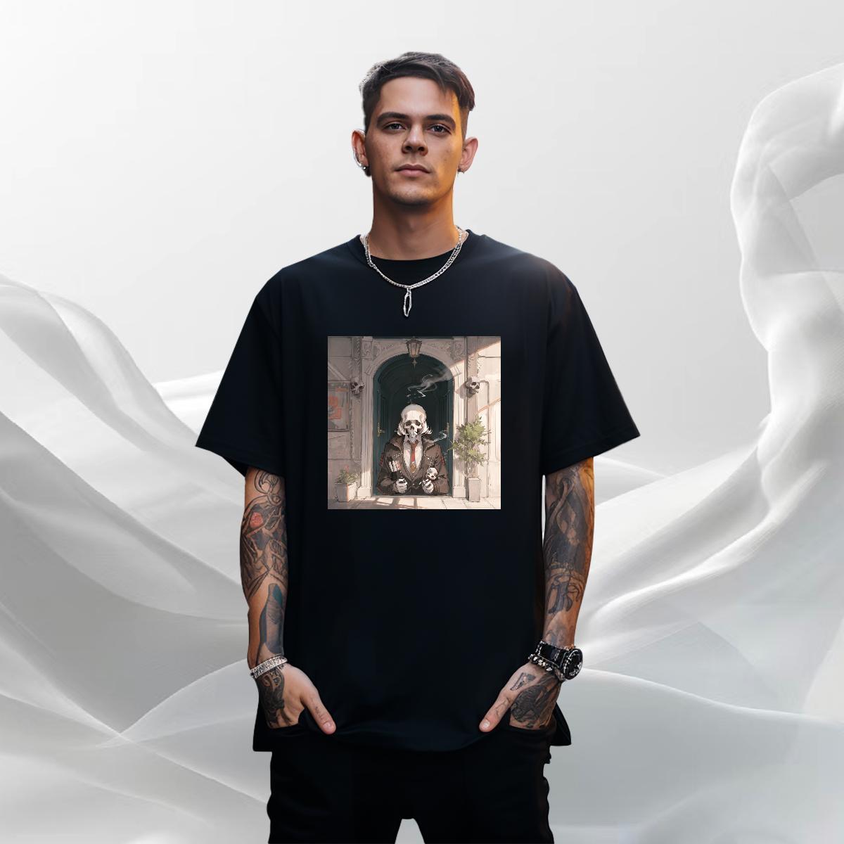 Designer Fashion T-Shirts skull Top Tees 230g 100% Cotton Outdoor Soft Black Oversized O Neck Short Sleeves Couples T Shirts