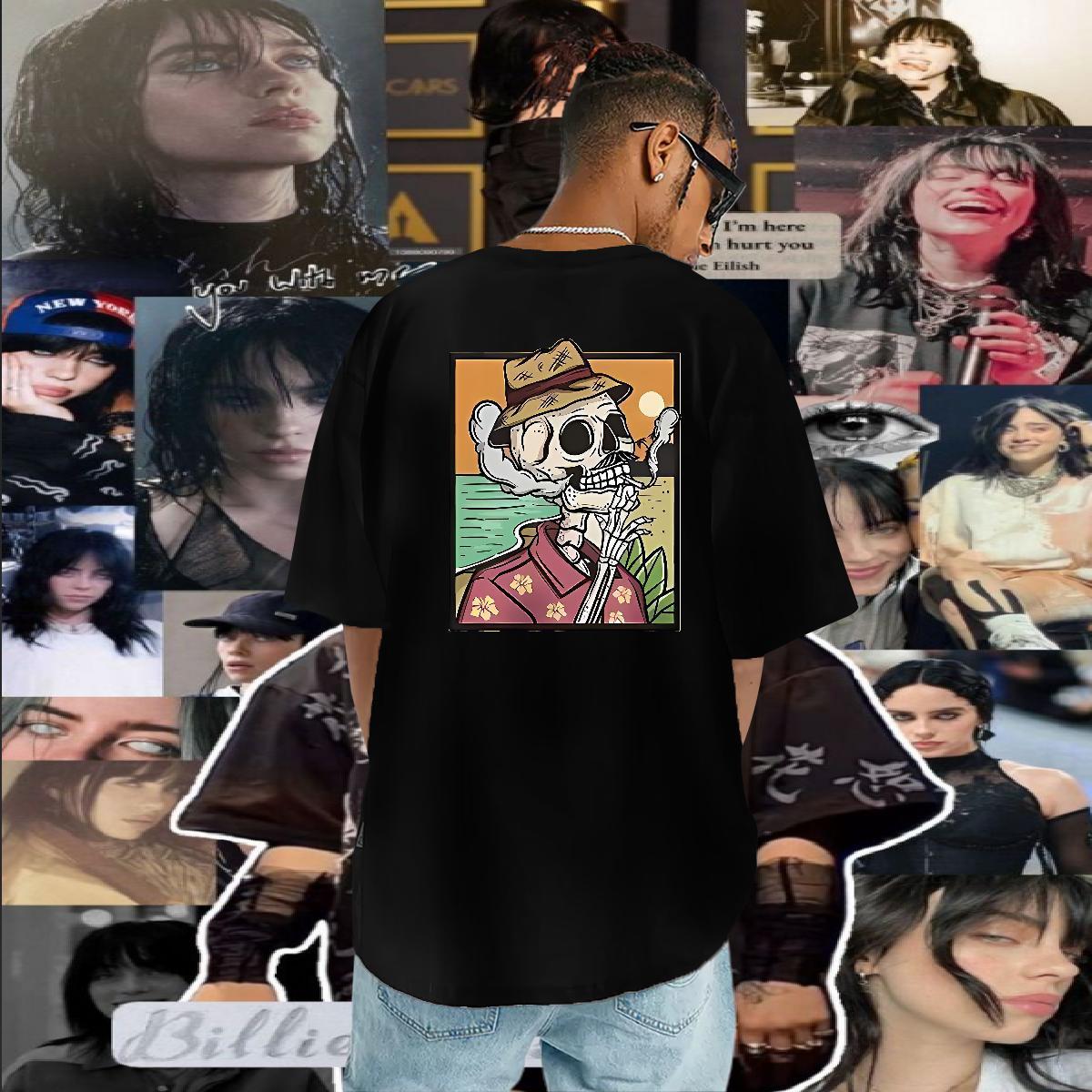 DIY Man T Shirts skull Tops Tees 100% Cotton 230g Sports Casual TOP Quality Black Oversized Breathable Short Sleeve Men Tees