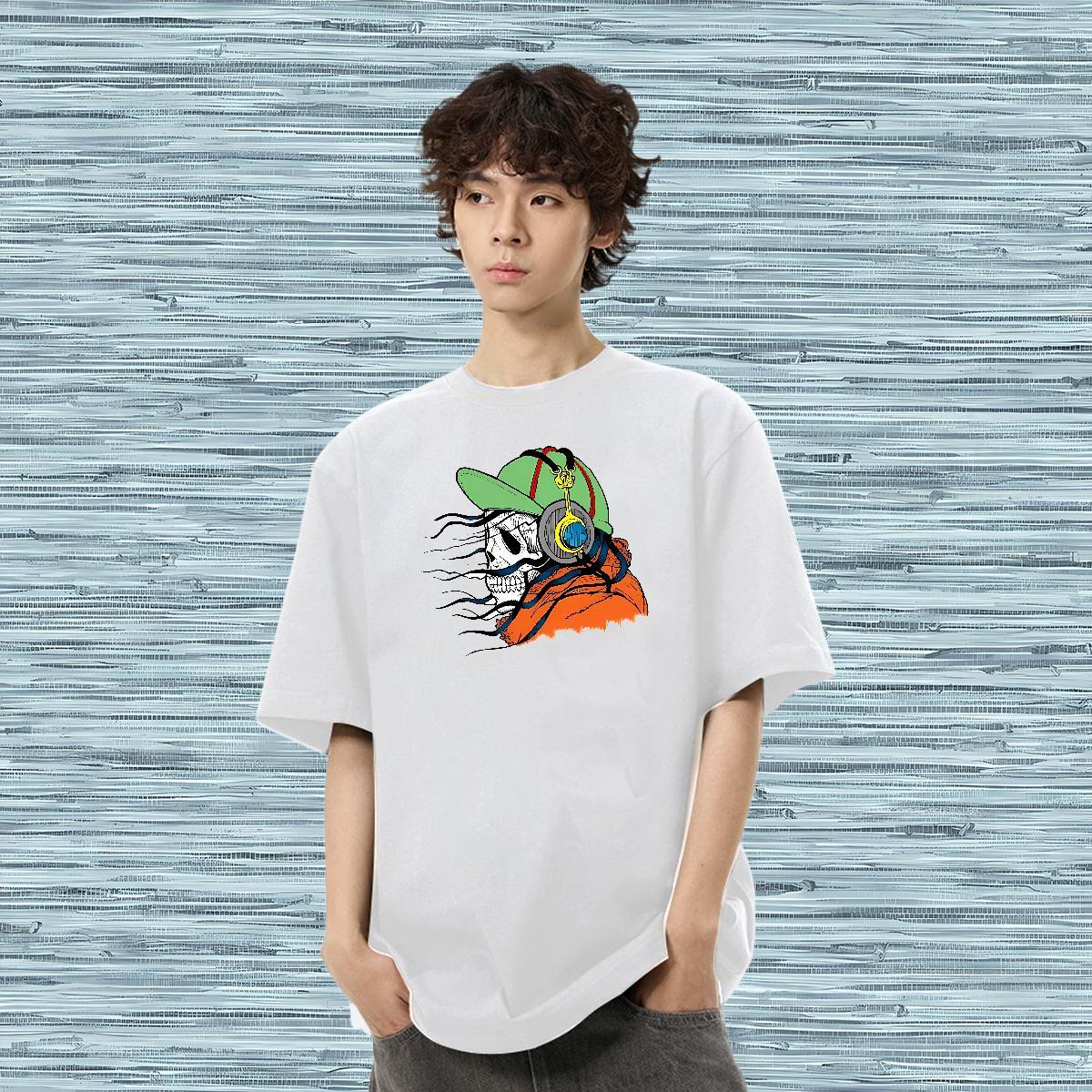 Casual New T Shirt For Man earphone Polos 230g Cotton Hip Hop Street Loose Fit Custom Big Size Breathable Soft Men Tshirts