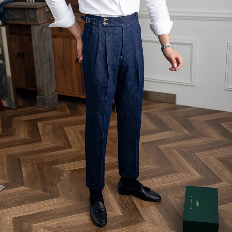 High Quality Italy Business Dress Pants Men Office Social Suit Casual Wedding Groom Trouser Pantaloni Uomo Blue 240806