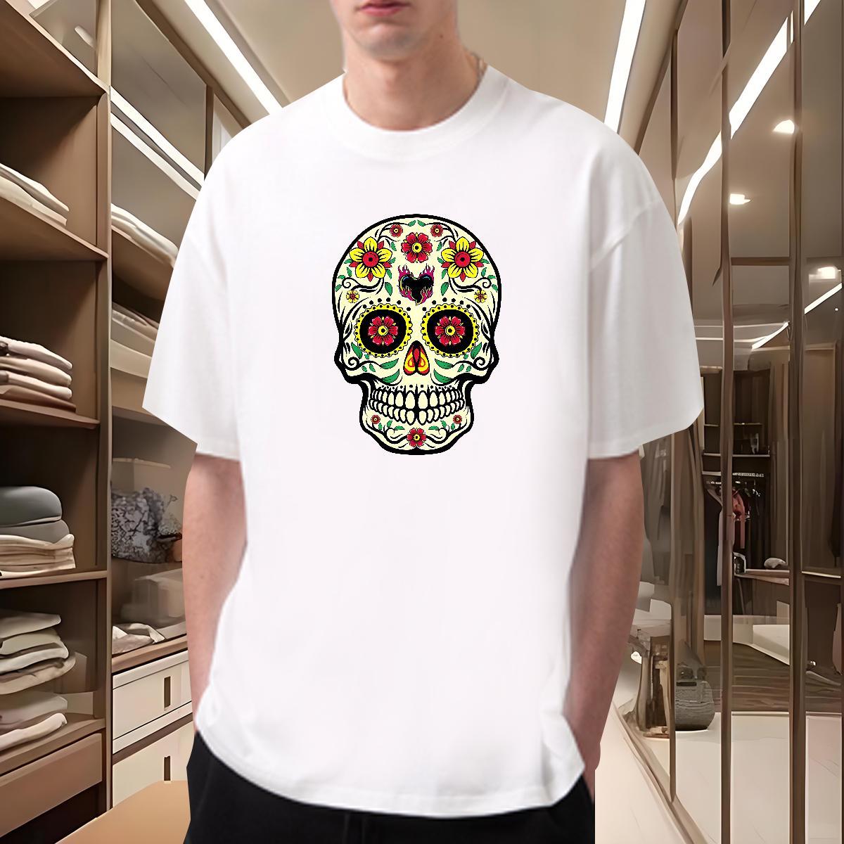 Classic Casual T shirt skull Clothings 230g Cotton Home Outdoor Loose Fit Cartoon Print Breathable Soft Couples T Shirts