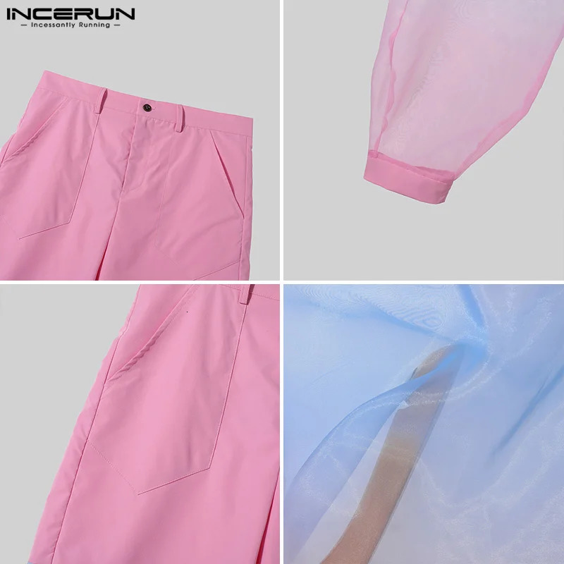 INCERUN American Style Trousers Men Fashion Fake Twopiece Tie Dyed Pants Casual Streetwear Personality Pantalons S5XL 240806