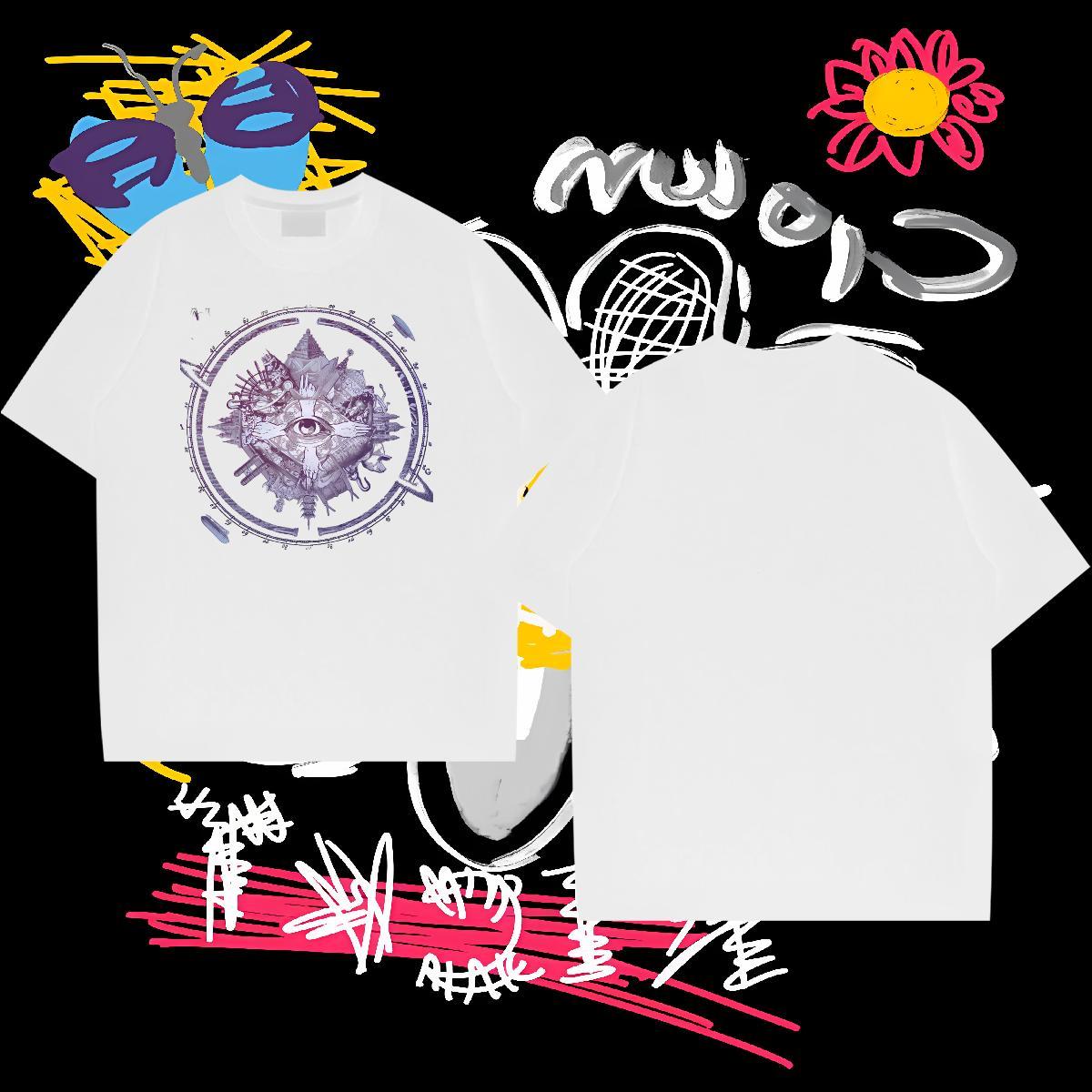 2024 Summer T Shirts Men eye of the devil Tees 100% Cotton 230g Street Wear Cool DIY Printed Short Sleeve O-Neck Men Tees