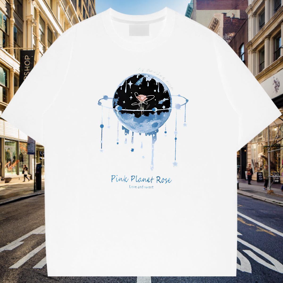 Casual New T-Shirts star Tops Shirt 230g Cotton High Street Hip Hop Loose Fit DIY Anime Breathable Soft Mens Tshirts