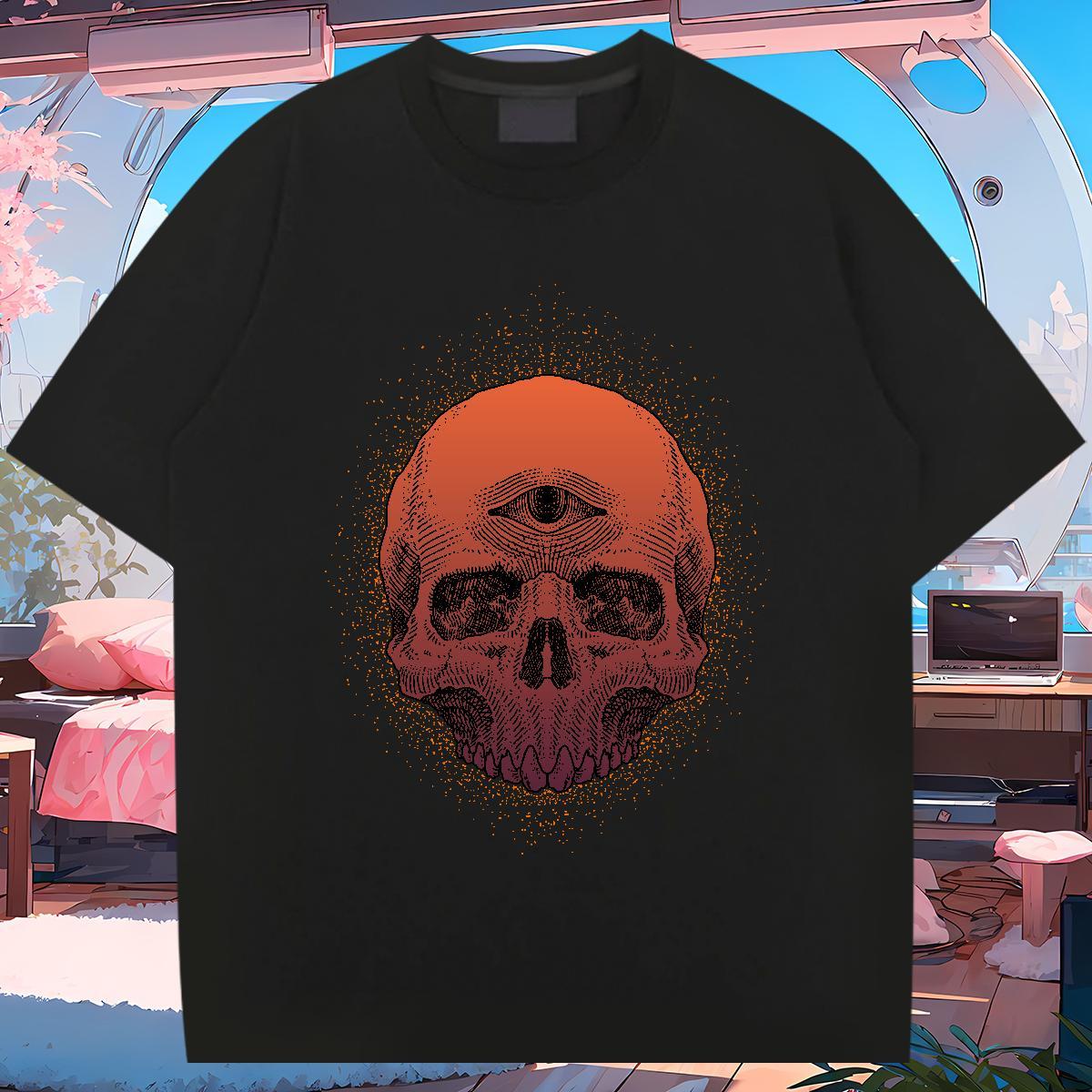 Classic T-Shirts for Men skull Wear 230g Cotton Daily Wear Popular DIY Breathable Soft Men Tees