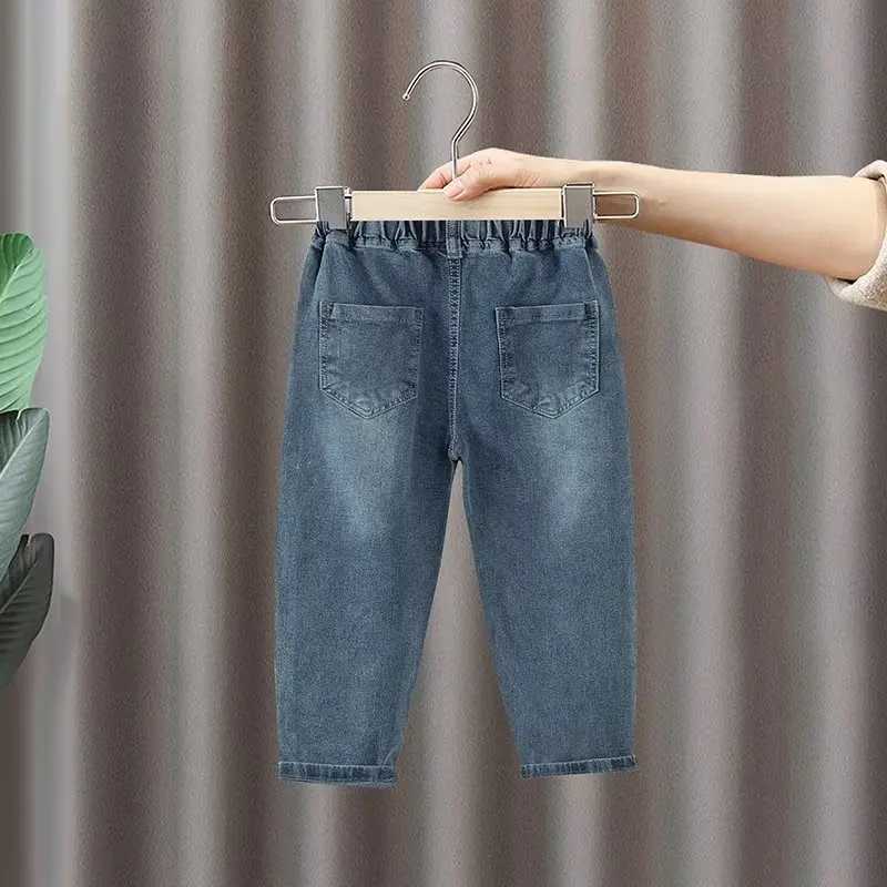 Jeans Popular All-match New Childrens Clothing Lazy Summer Zipper Mid-waist Ins Jeans Nine-point Pants Mens Simple Trend