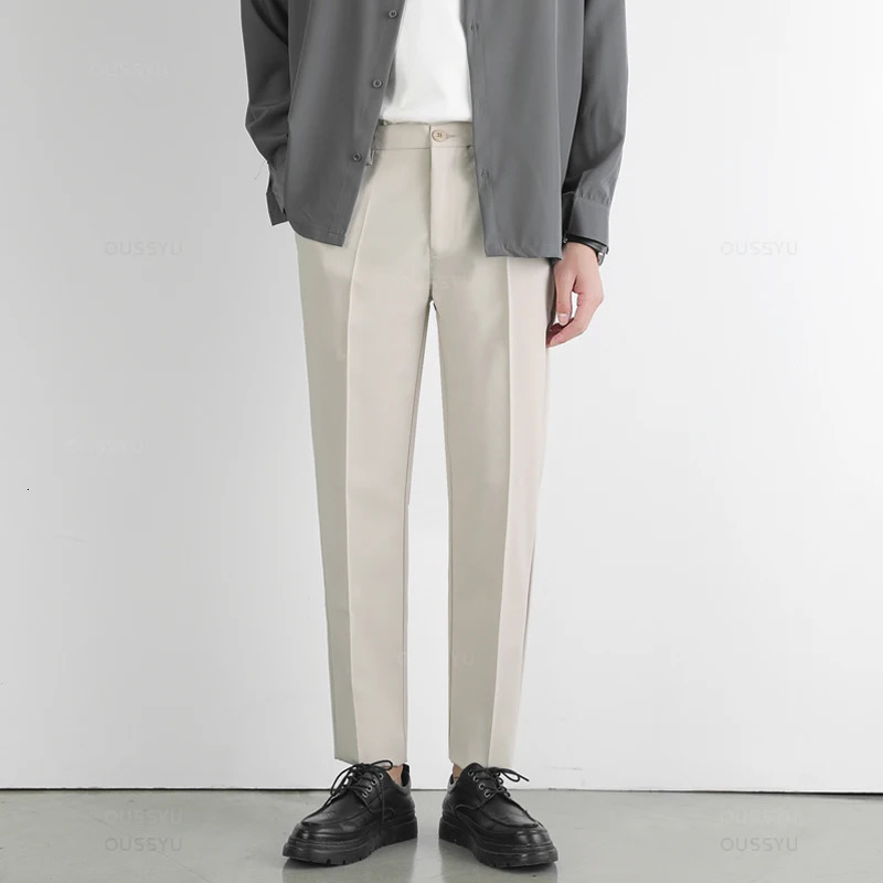 Spring Summer Suit Pants Men Slim Work Elastic Waist Soft Formal Trousers Male Korea Thick Black Clothing Plus Size 40 42 240806