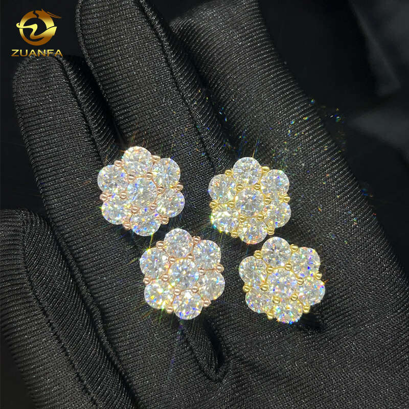Hot Sale Dropshipping Fashion Jewelry Earrings Gold Plated Sier Vvs-Fl GRA Iced Out Screw Back Moissanite Stud Earring