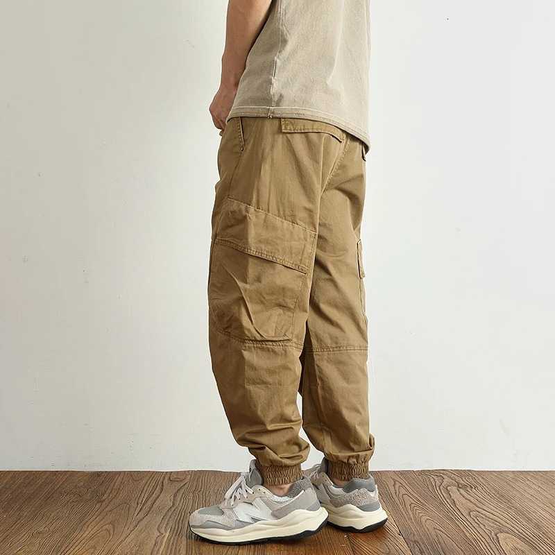 jogger set foot cargo casual pants mens 3D fit vertical cut multipocket pure cotton wash made old thin ninepoint 240806